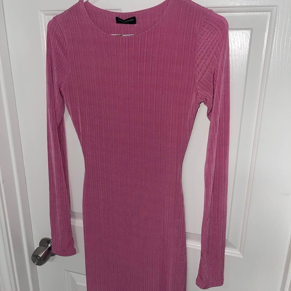 naked wardrobe Ribbed Long-Sleeve Maxi Dress in Bright Pink - Picture 3 of 6